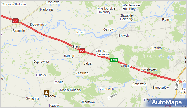 mapa Osiecza Druga, Osiecza Druga na mapie Targeo