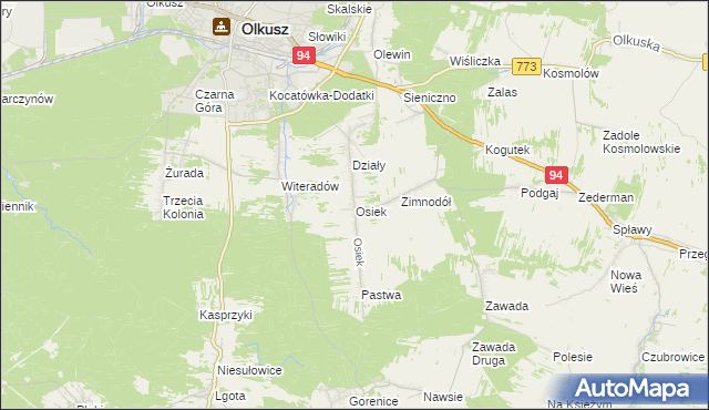 mapa Osiek gmina Olkusz, Osiek gmina Olkusz na mapie Targeo