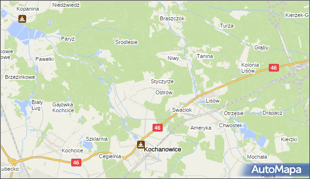 mapa Ostrów gmina Kochanowice, Ostrów gmina Kochanowice na mapie Targeo