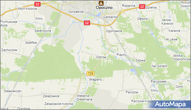 mapa Ostrów gmina Opoczno, Ostrów gmina Opoczno na mapie Targeo