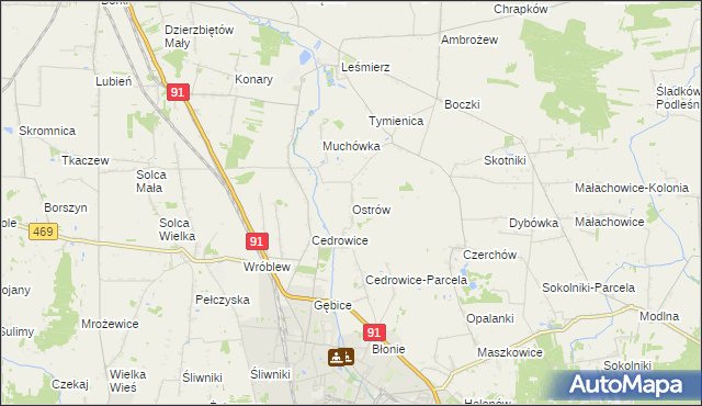 mapa Ostrów gmina Ozorków, Ostrów gmina Ozorków na mapie Targeo