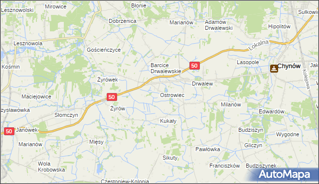mapa Ostrowiec gmina Chynów, Ostrowiec gmina Chynów na mapie Targeo