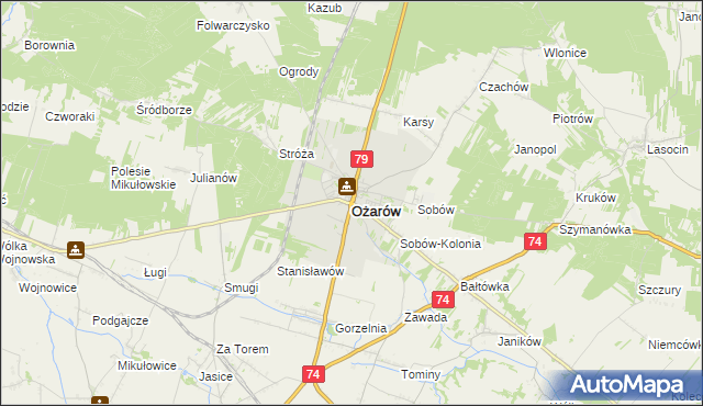 mapa Ożarów powiat opatowski, Ożarów powiat opatowski na mapie Targeo