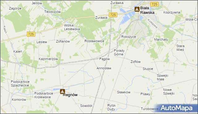 mapa Pągów gmina Biała Rawska, Pągów gmina Biała Rawska na mapie Targeo