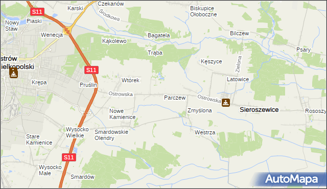 mapa Parczew gmina Sieroszewice, Parczew gmina Sieroszewice na mapie Targeo