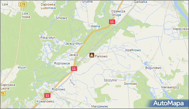 mapa Parkowo gmina Rogoźno, Parkowo gmina Rogoźno na mapie Targeo