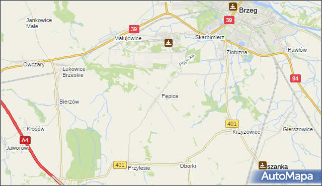 mapa Pępice gmina Skarbimierz, Pępice gmina Skarbimierz na mapie Targeo