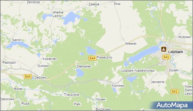 mapa Piaseczno gmina Lidzbark, Piaseczno gmina Lidzbark na mapie Targeo