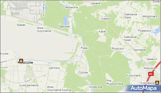 mapa Piaski gmina Kleszczów, Piaski gmina Kleszczów na mapie Targeo