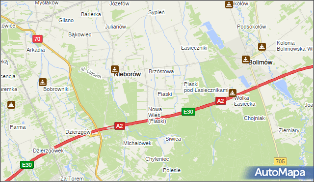 mapa Piaski gmina Nieborów, Piaski gmina Nieborów na mapie Targeo