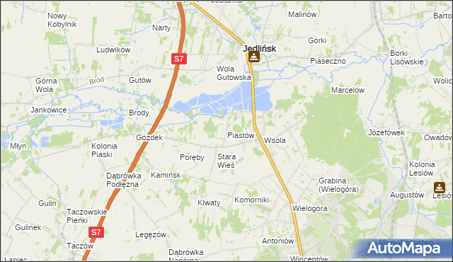 mapa Piastów gmina Jedlińsk, Piastów gmina Jedlińsk na mapie Targeo