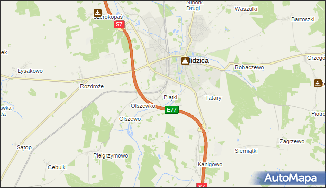 mapa Piątki gmina Nidzica, Piątki gmina Nidzica na mapie Targeo