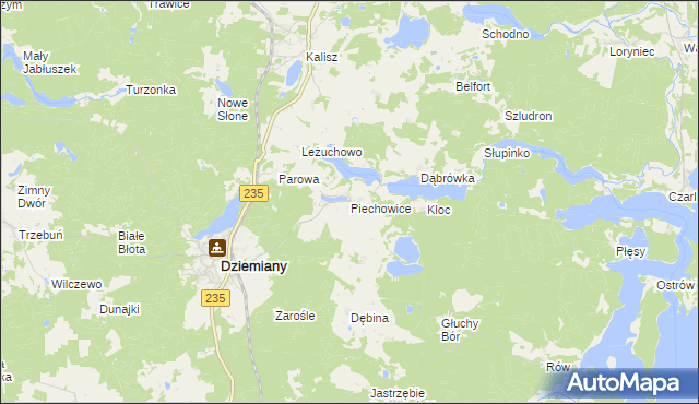 mapa Piechowice gmina Dziemiany, Piechowice gmina Dziemiany na mapie Targeo
