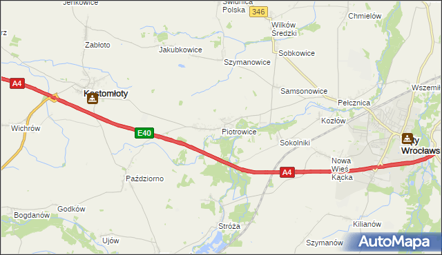 mapa Piotrowice gmina Kostomłoty, Piotrowice gmina Kostomłoty na mapie Targeo