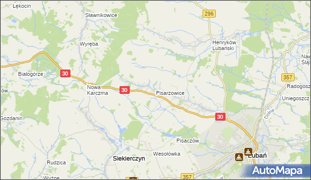 mapa Pisarzowice gmina Lubań, Pisarzowice gmina Lubań na mapie Targeo