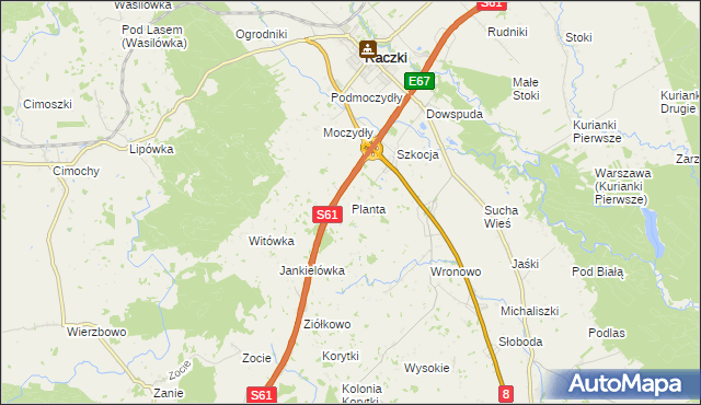 mapa Planta gmina Raczki, Planta gmina Raczki na mapie Targeo