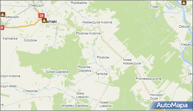 mapa Płosków gmina Sarnaki, Płosków gmina Sarnaki na mapie Targeo