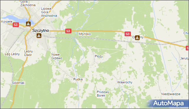 mapa Płozy, Płozy na mapie Targeo