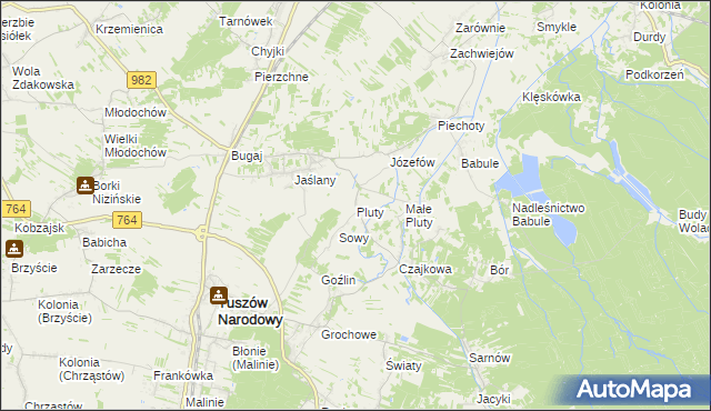 mapa Pluty gmina Tuszów Narodowy, Pluty gmina Tuszów Narodowy na mapie Targeo