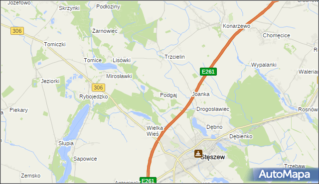 mapa Podgaj gmina Dopiewo, Podgaj gmina Dopiewo na mapie Targeo