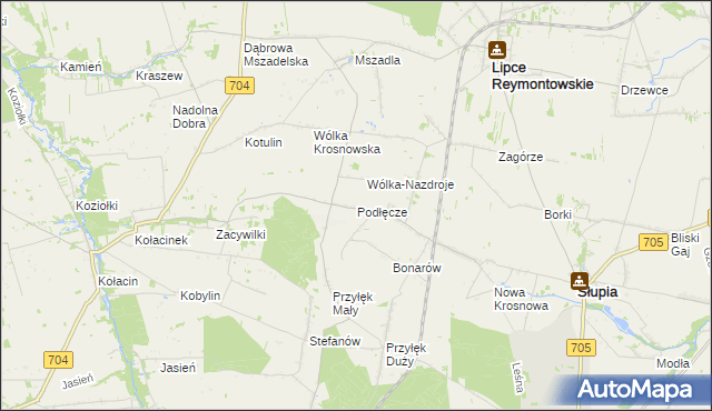 mapa Podłęcze gmina Słupia, Podłęcze gmina Słupia na mapie Targeo