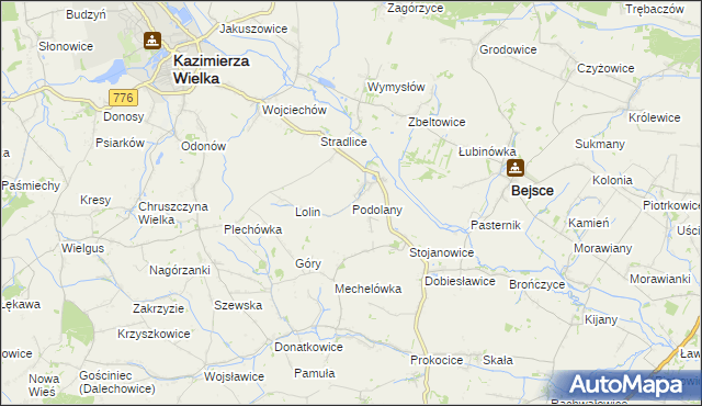 mapa Podolany gmina Kazimierza Wielka, Podolany gmina Kazimierza Wielka na mapie Targeo