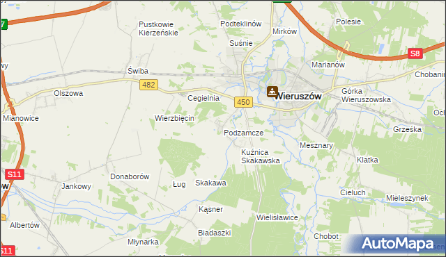 mapa Podzamcze gmina Wieruszów, Podzamcze gmina Wieruszów na mapie Targeo