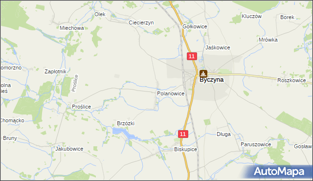 mapa Polanowice gmina Byczyna, Polanowice gmina Byczyna na mapie Targeo