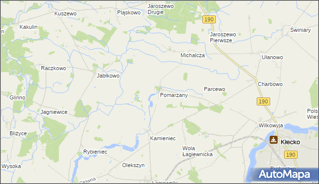 mapa Pomarzany gmina Kłecko, Pomarzany gmina Kłecko na mapie Targeo