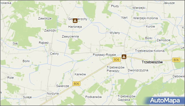 mapa Popławy-Rogale, Popławy-Rogale na mapie Targeo