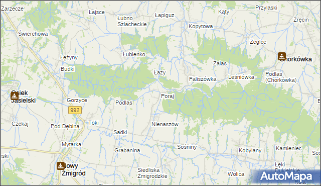 mapa Poraj gmina Chorkówka, Poraj gmina Chorkówka na mapie Targeo
