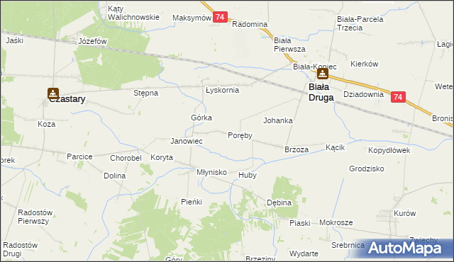 mapa Poręby gmina Biała, Poręby gmina Biała na mapie Targeo