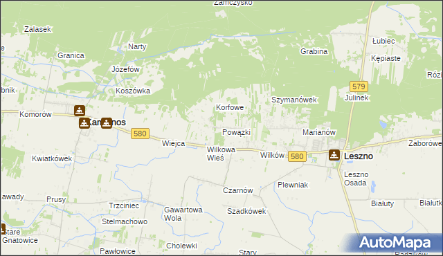 mapa Powązki gmina Leszno, Powązki gmina Leszno na mapie Targeo