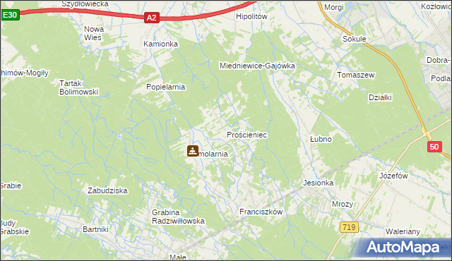mapa Prościeniec, Prościeniec na mapie Targeo