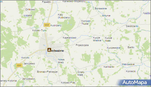 mapa Przestrzele gmina Jedwabne, Przestrzele gmina Jedwabne na mapie Targeo