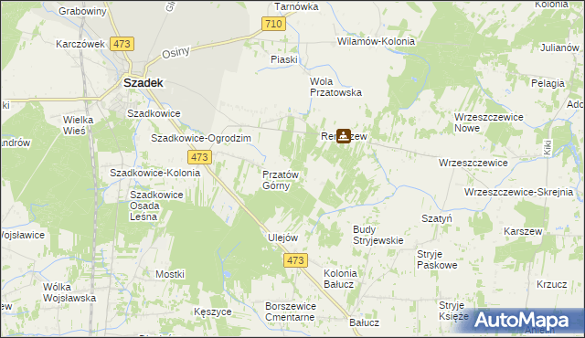 mapa Przybyłów gmina Szadek, Przybyłów gmina Szadek na mapie Targeo