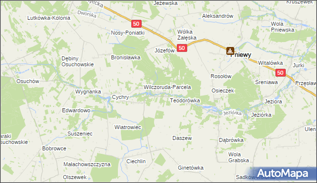 mapa Przykory gmina Pniewy, Przykory gmina Pniewy na mapie Targeo