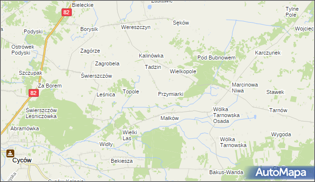 mapa Przymiarki gmina Urszulin, Przymiarki gmina Urszulin na mapie Targeo