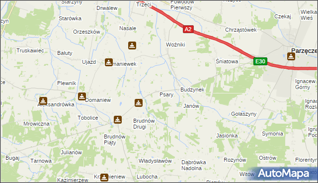 mapa Psary gmina Dalików, Psary gmina Dalików na mapie Targeo