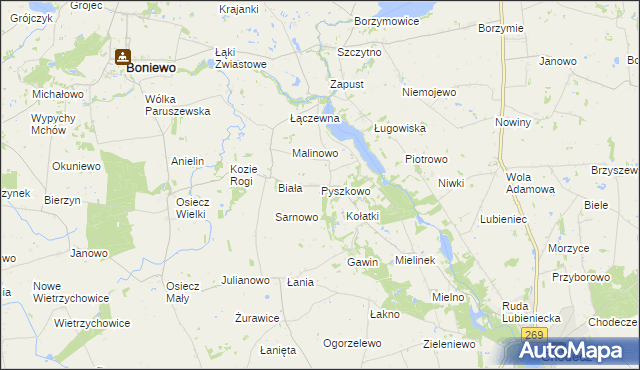 mapa Pyszkowo, Pyszkowo na mapie Targeo