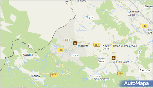 mapa Radków powiat kłodzki, Radków powiat kłodzki na mapie Targeo