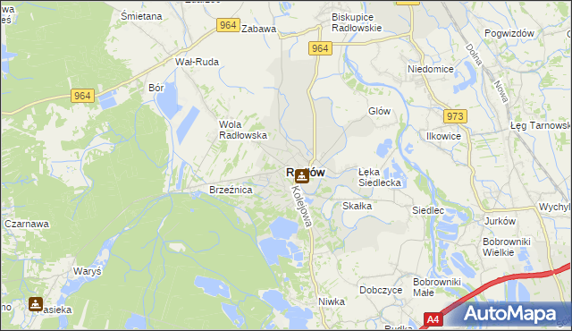 mapa Radłów powiat tarnowski, Radłów powiat tarnowski na mapie Targeo