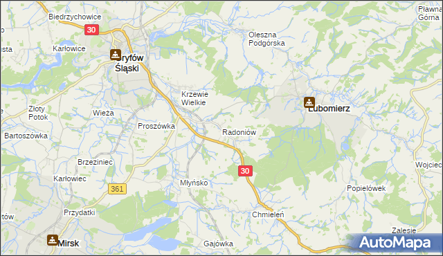 mapa Radoniów, Radoniów na mapie Targeo