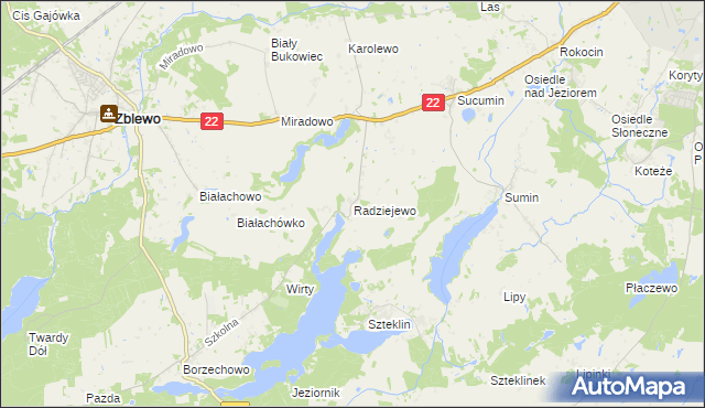 mapa Radziejewo gmina Zblewo, Radziejewo gmina Zblewo na mapie Targeo