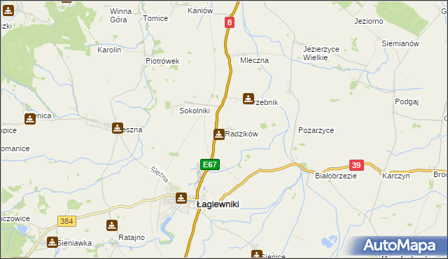 mapa Radzików gmina Łagiewniki, Radzików gmina Łagiewniki na mapie Targeo