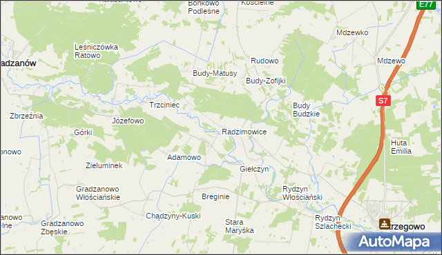 mapa Radzimowice gmina Strzegowo, Radzimowice gmina Strzegowo na mapie Targeo