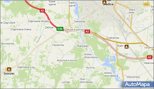 mapa Rakowiec gmina Siedlce, Rakowiec gmina Siedlce na mapie Targeo