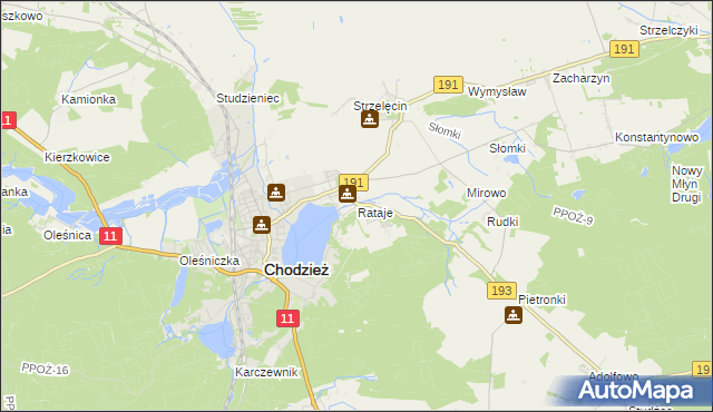 mapa Rataje gmina Chodzież, Rataje gmina Chodzież na mapie Targeo