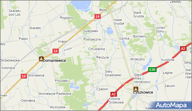 mapa Reczyce gmina Domaniewice, Reczyce gmina Domaniewice na mapie Targeo