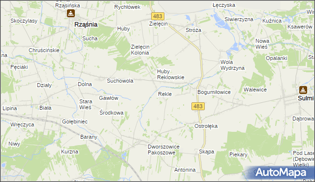 mapa Rekle gmina Rząśnia, Rekle gmina Rząśnia na mapie Targeo